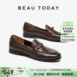 平底浅口单鞋 一脚蹬黑色英伦风小皮鞋 女2026春季 BeauToday乐福鞋