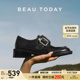 真皮方头孟克鞋 BeauToday英伦小皮鞋 BT黑色乐福鞋 春季 女2026新款