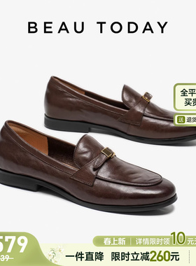 BeauToday乐福鞋女2026春季一脚蹬黑色英伦风小皮鞋平底浅口单鞋