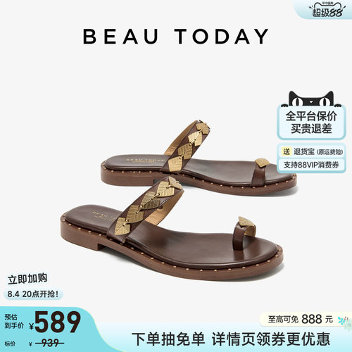 BeauToday平底罗马凉鞋女度假