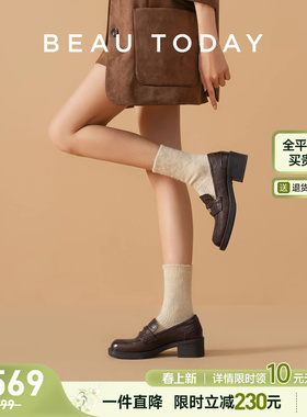 【焦糖金币】BeauToday厚底乐福鞋女英伦风miu系小皮鞋真皮单鞋