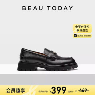 女BT英伦风小皮鞋 BeauToday复古厚底乐福鞋 女黑色单鞋 清仓款