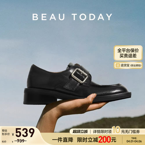 BeauToday英伦风小皮鞋方头搭扣