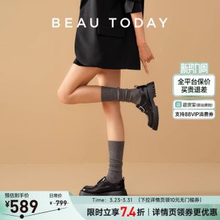 女款 英伦风单鞋 2026新款 黑色真皮小皮鞋 春季 BeauToday厚底乐福鞋