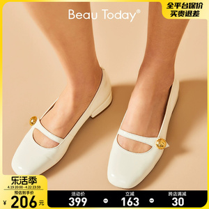 BeauToday玛丽珍鞋女春季新款BT复古小皮鞋真皮浅口乐福鞋平底鞋