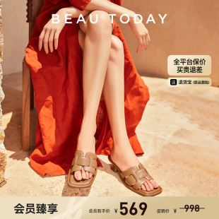 【清仓款】BeauToday高跟拖鞋外穿女法式凉鞋女羊皮高跟鞋女款