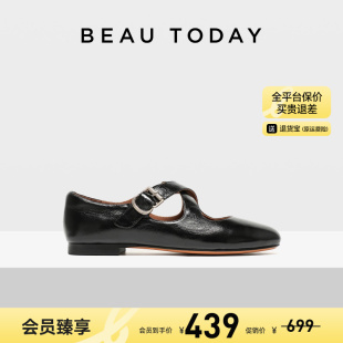 女鞋 BeauToday平底玛丽珍女新款 BT真皮浅口单鞋 英伦风小皮鞋 秋季