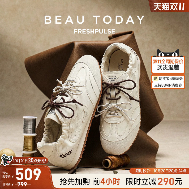 BeauToday德训鞋女款2026新款秋季休闲鞋小白鞋阿甘鞋羊皮单鞋女