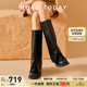 BeauToday真皮长筒靴女粗腿裤 靴子 管靴女BT厚底烟筒靴女秋冬新款