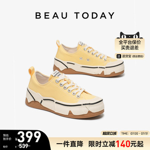 BeauToday厚底板鞋女款2025新款春季增高帆布鞋女复古运动休闲鞋