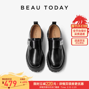 厚底单鞋 春增高真皮轻量英伦风小皮鞋 子 女款 BeauToday黑色乐福鞋