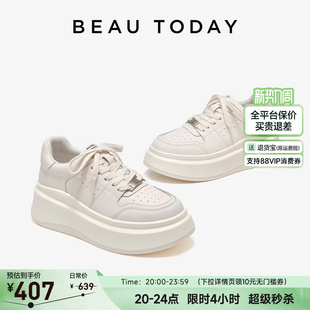 白色板鞋 春季 增高休闲鞋 轻便运动鞋 BeauToday厚底小白鞋 单鞋 女款