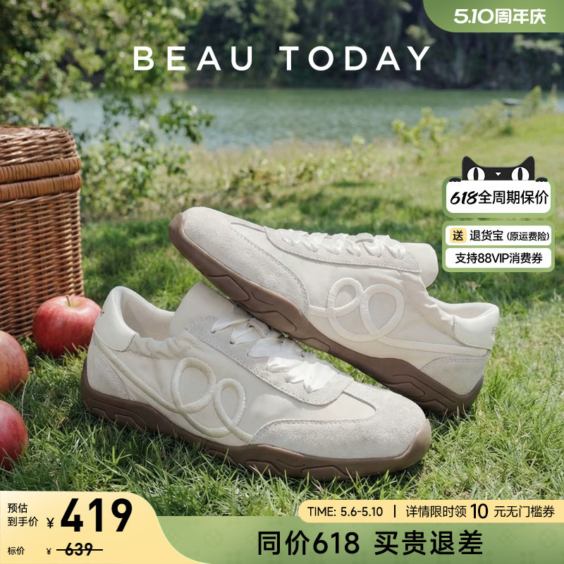 BeauToday平底德训鞋女2026新款白色休闲鞋女芭蕾风运动鞋小白鞋
