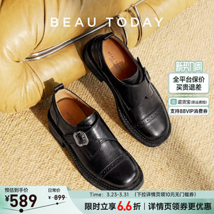 布洛克鞋 BeauToday厚底乐福鞋 方头孟克鞋 春英伦小皮鞋 女2026新款