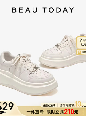 BeauToday厚底小白鞋女款春季白色板鞋增高休闲鞋轻便运动鞋单鞋