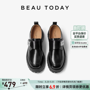 厚底单鞋 春增高真皮轻量英伦风小皮鞋 子 女款 BeauToday黑色乐福鞋