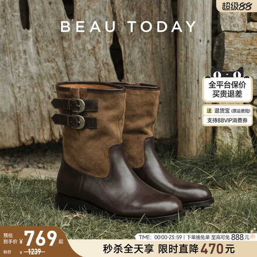 BeauToday复古短靴西部牛仔靴