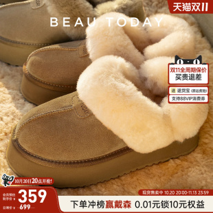 BeauToday泰迪系列厚底雪地靴女款2026秋季加绒保暖鞋子BT毛毛鞋