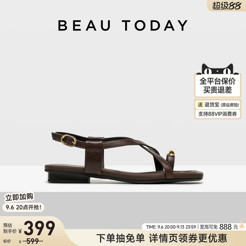 BeauToday罗马夹趾凉鞋平底凉鞋图片