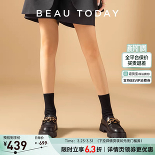 复古女鞋 黑金链条单鞋 女英伦风小皮鞋 BeauToday真皮厚底乐福鞋