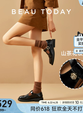 BeauToday黑色玛丽珍鞋女新款夏季浅口单鞋女厚底乐福鞋小皮鞋女