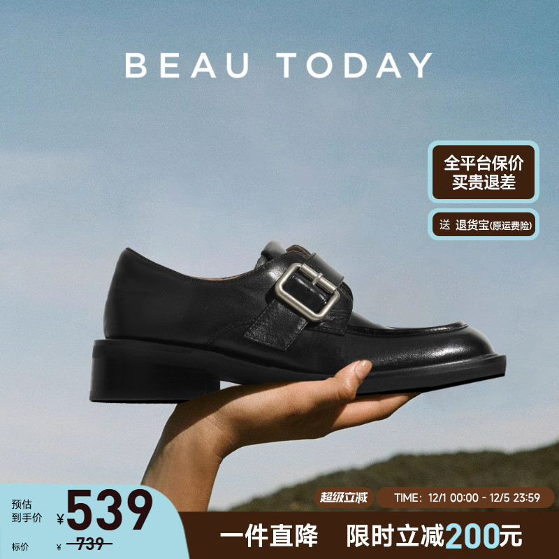 BeauToday英伦风小皮鞋方头搭扣