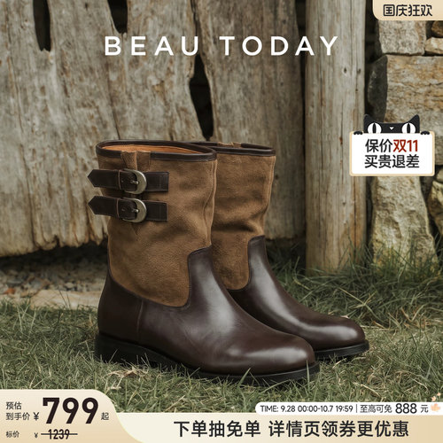 BeauToday复古短靴西部牛仔靴