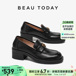 BeauToday厚底乐福鞋女2026新款春miu系小皮鞋英伦风粗跟黑色单鞋