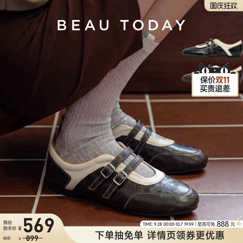 BeauToday平底玛丽珍复古小皮鞋图片