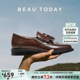 平底深口单鞋 BeauToday真皮乐福鞋 BT复古英伦风小皮鞋 春季 女新款