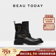 BeauToday时装 子 BT黑色短靴真皮烟筒靴子女鞋 靴女款 切尔西靴春季