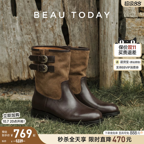 BeauToday复古短靴西部牛仔靴