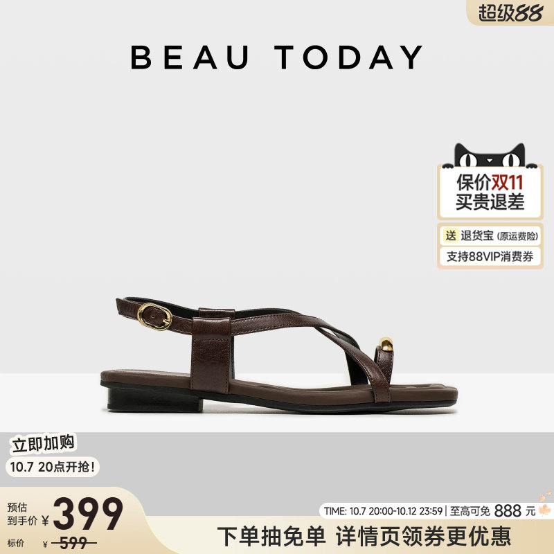 BeauToday平底时装凉鞋女夏季夹趾罗马凉鞋BT海边度假凉鞋女外穿