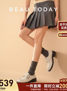 BeauToday粗跟乐福鞋女2025秋季新款白色英伦风小皮鞋真皮孟克鞋