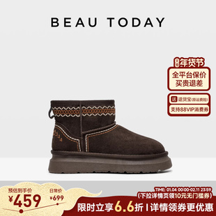 BeauToday厚底雪地靴女款冬季BT加绒棉鞋保暖短筒靴子女靴毛毛鞋