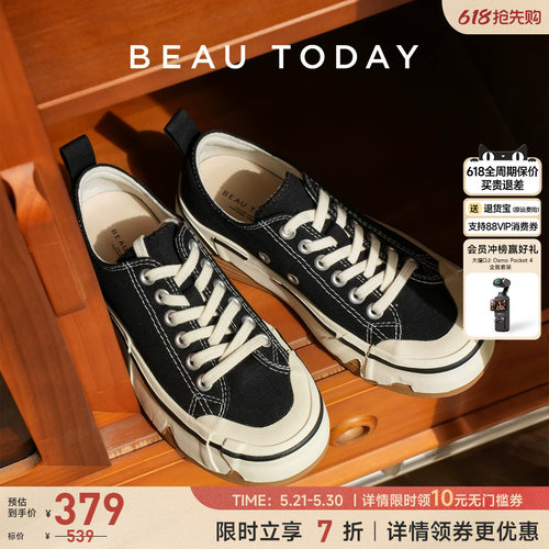 BeauToday厚底帆布鞋低帮运动