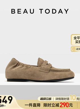 BeauToday乐福鞋女2026春季新款miu系小皮鞋一脚蹬薄底单鞋豆豆鞋