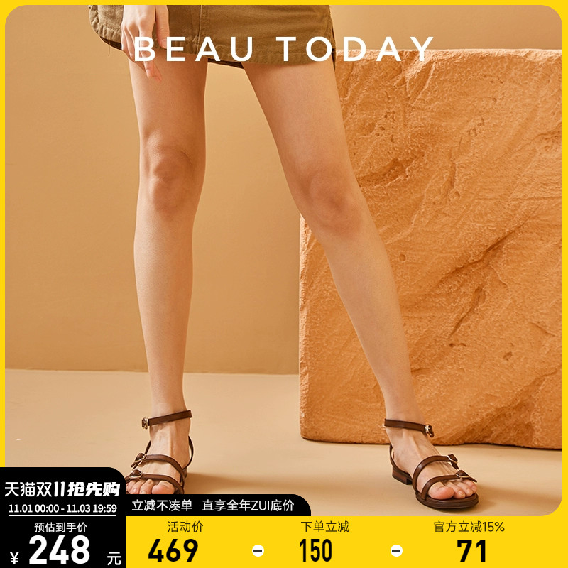 BeauToday罗马凉鞋女2023年新款BT防滑拖鞋女法式复古平底单鞋女