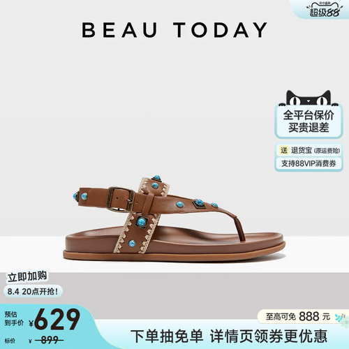 Beautoday水钻一字扣罗马凉鞋