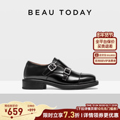 女春小皮鞋 复古牛津鞋 粗跟BT厚底孟克鞋 BeauToday真皮乐福鞋 女鞋