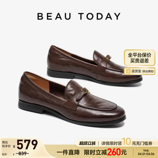 BeauToday乐福鞋 一脚蹬黑色英伦风小皮鞋 平底浅口单鞋 女2026春季