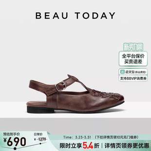 商场同款 时装 BeauToday平底罗马凉鞋 复古包头凉鞋 凉鞋 女夏季