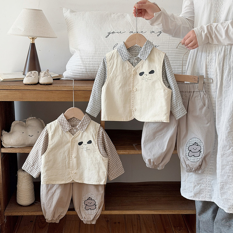 2026新款男童秋季套装小童宝宝马甲打底衫婴幼儿衣服裤子三件套潮