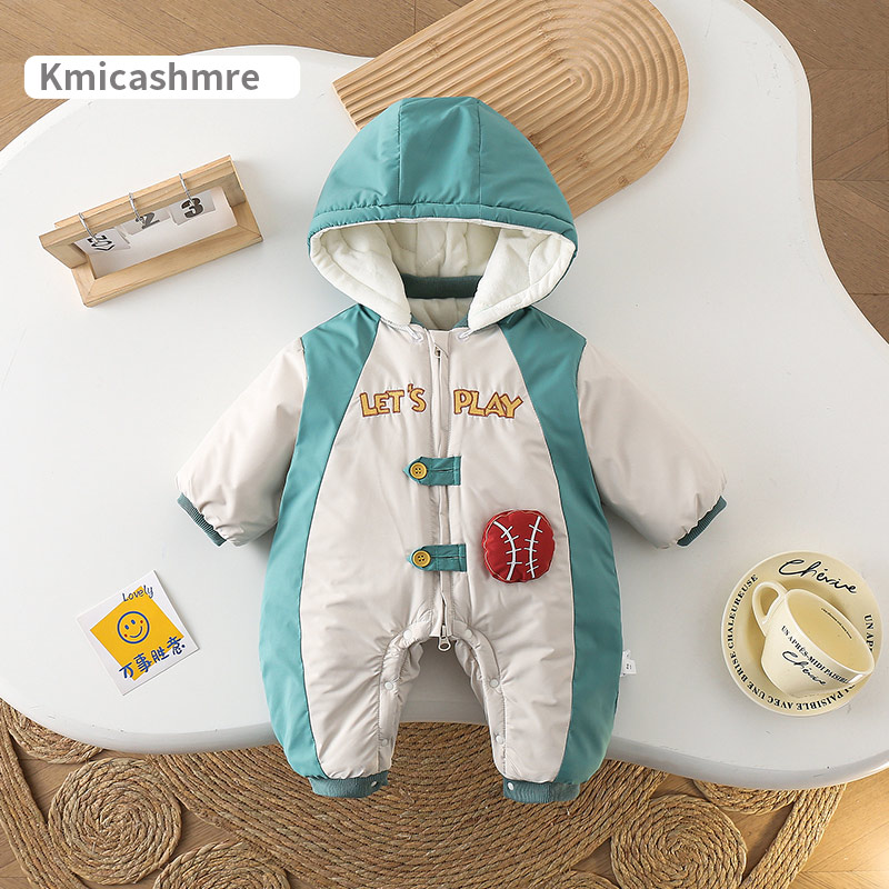 婴儿衣服冬装男宝宝连体衣加绒加厚棉衣冬季外出保暖哈衣