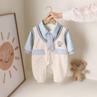 外出服 长袖 婴儿衣服秋冬装 婴幼儿连体衣加绒宝宝绅士哈衣爬服冬季