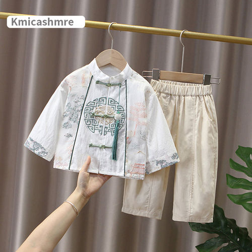 春秋宝宝周岁礼服套装儿童两件套中秋新中式表演汉服男童国风古装