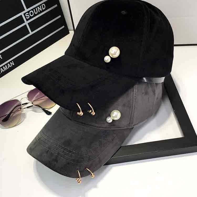 棒球帽棒球帽女珍珠时尚弯檐秋冬