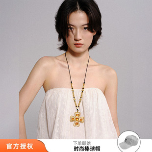 tokokkino 2026年新款复古皮绳蝴蝶结项链十字架项链百搭锁骨链