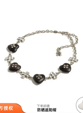 tokokkino 26春夏新款木与晶紫光檀木蝴蝶花短项链爱心锁骨链百搭