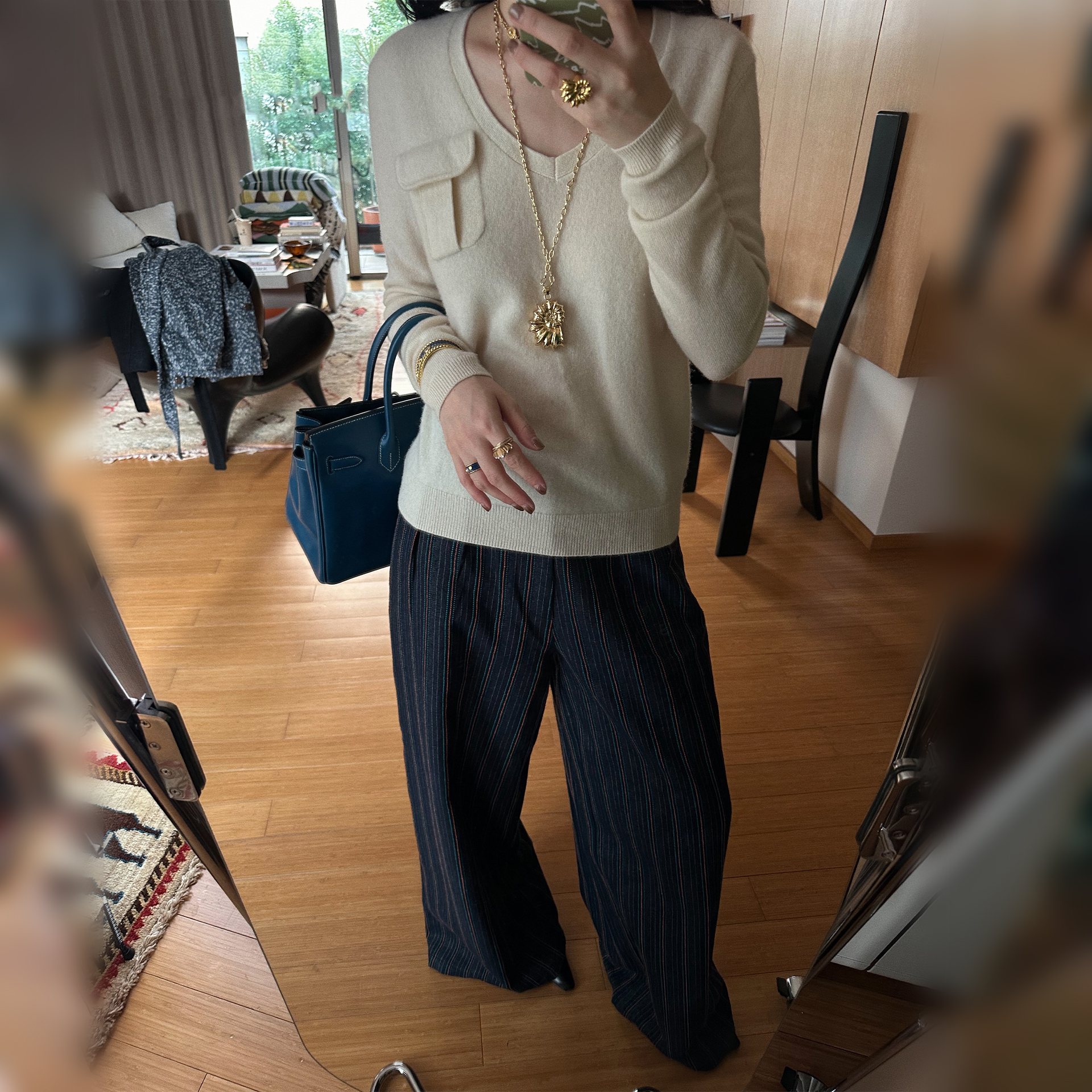 sesaar赛萨肌理橙翠石纹阔腿裤